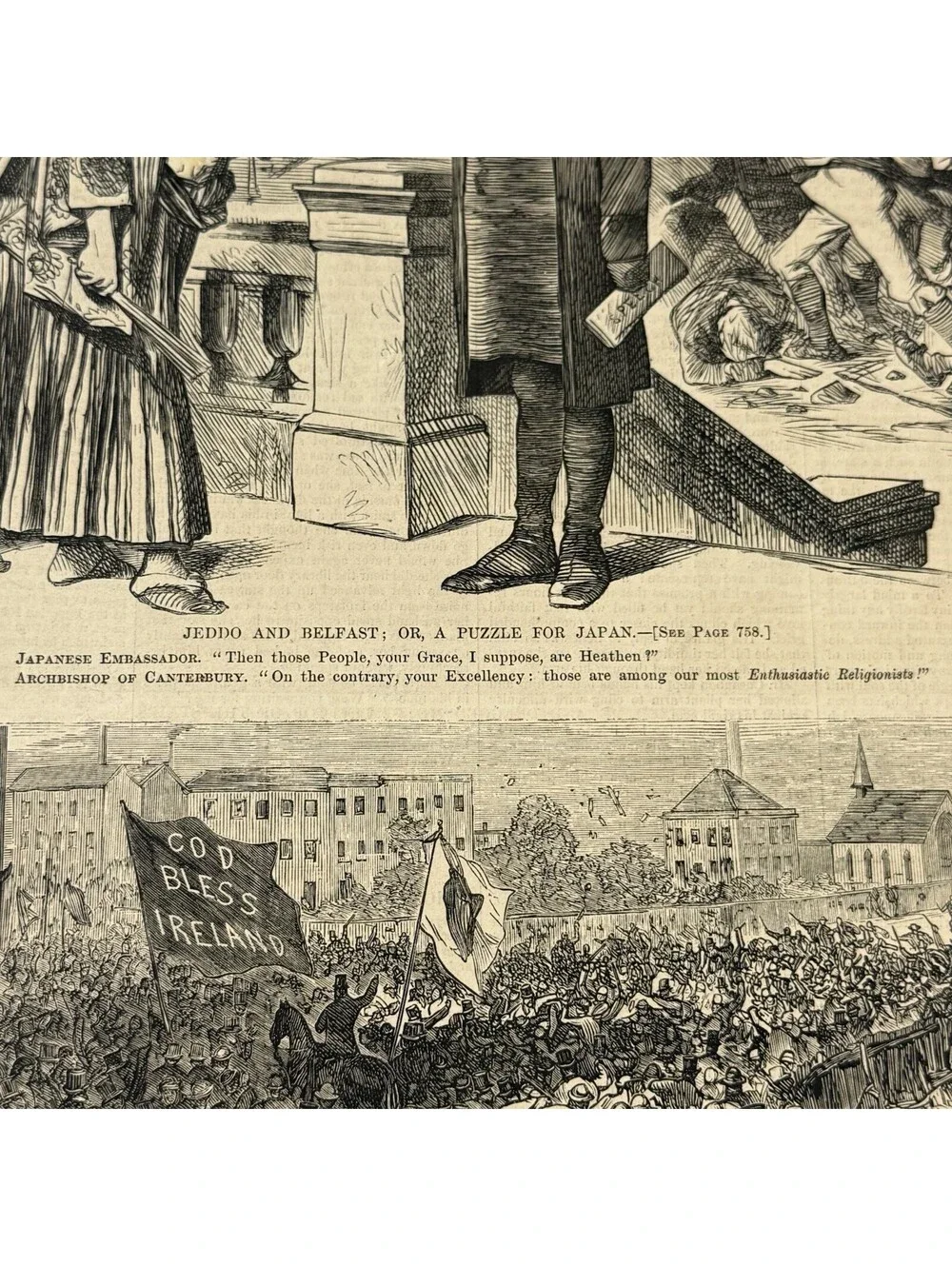 1872 Harper’s Weekly Belfast Riots Orangemen Ireland Political Print